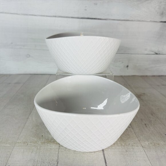 Over And Back DIAMOND White Embossed Criss Cross 8" All Purpose Bowl Set of 2 - Picture 3 of 15